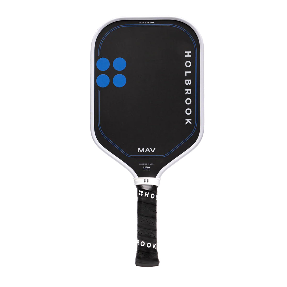 Discover the Holbrook Mav Pickleball Paddle in blue. A versatile all-court paddle offering outstanding control, power, spin, and an enlarged sweet spot. Buy now at Holbrook Europe.