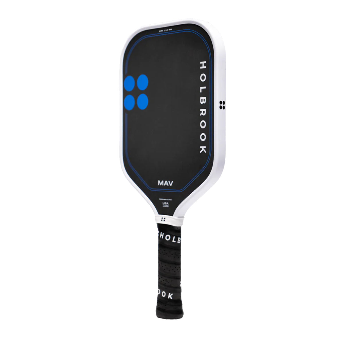Discover the Holbrook Mav Pickleball Paddle in blue. A versatile all-court paddle offering outstanding control, power, spin, and an enlarged sweet spot. Buy now at Holbrook Europe.