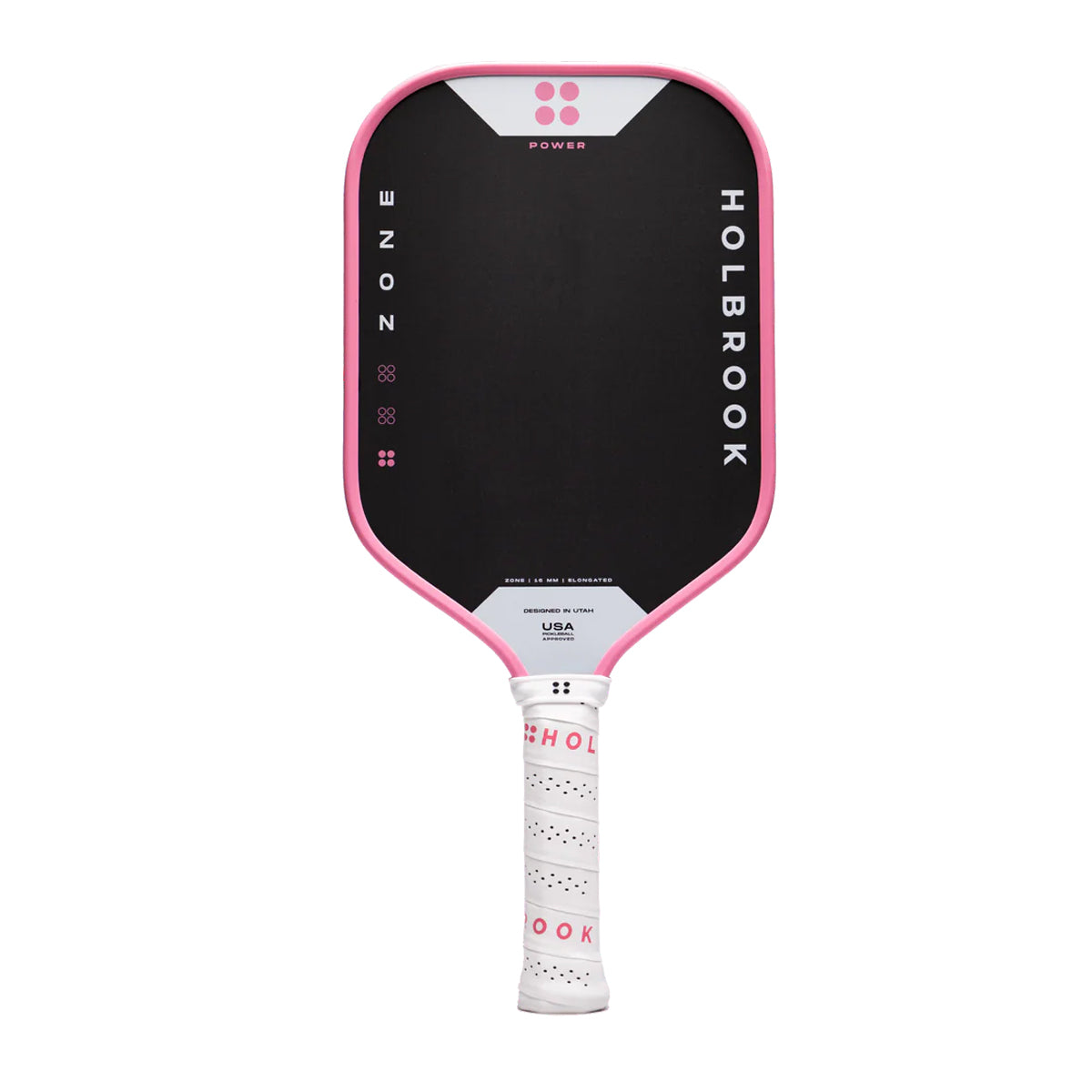 Shop the Holbrook Zone Power Pickleball Paddle in pink. Explosive power, heavy spin, EVA foam perimeter, large sweet spot, and responsive CFC construction. Buy now at Holbrook Europe.