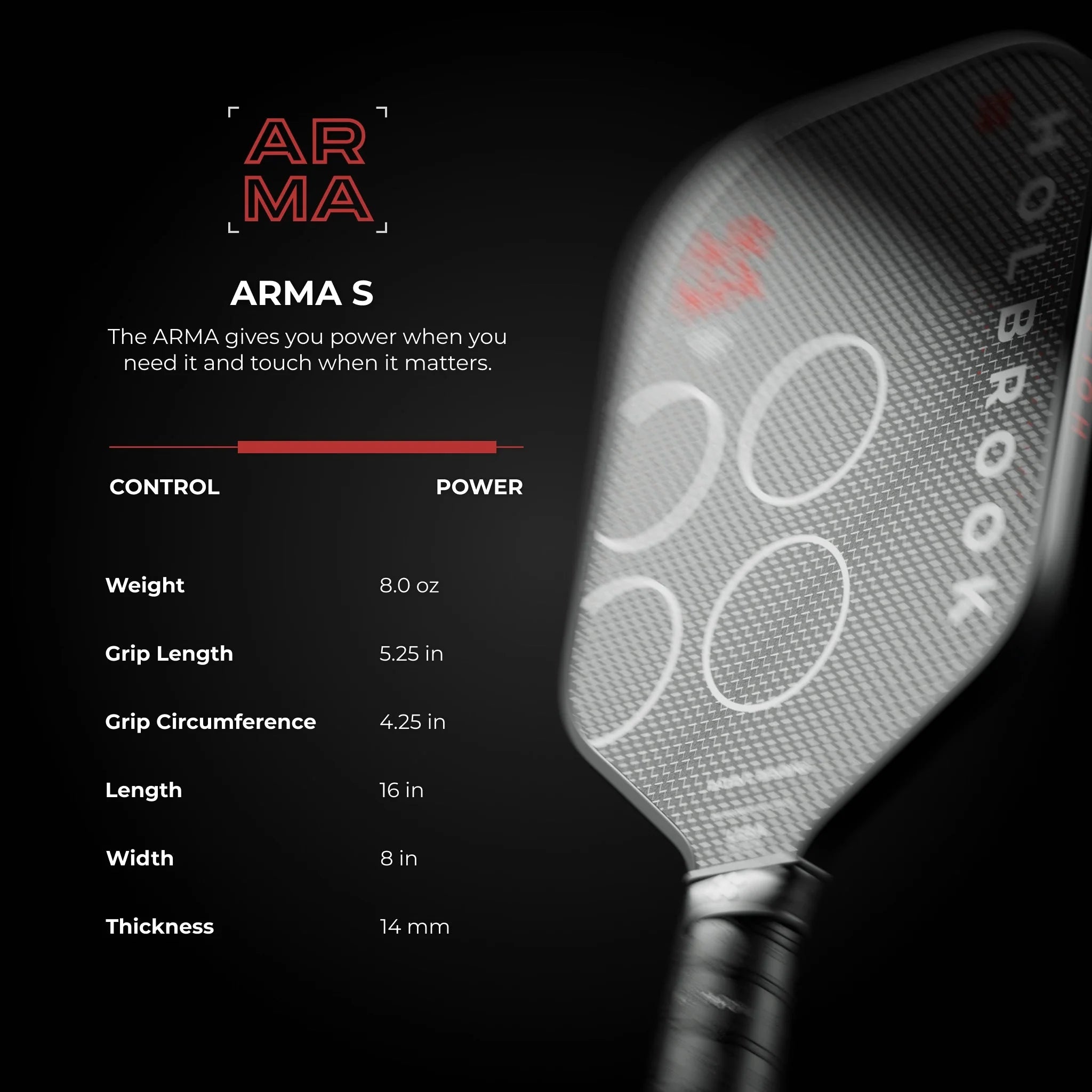 Arma S Metallic – 14mm Dual-Density Paddle. Buy now at Holbrook Pickleball Europe
