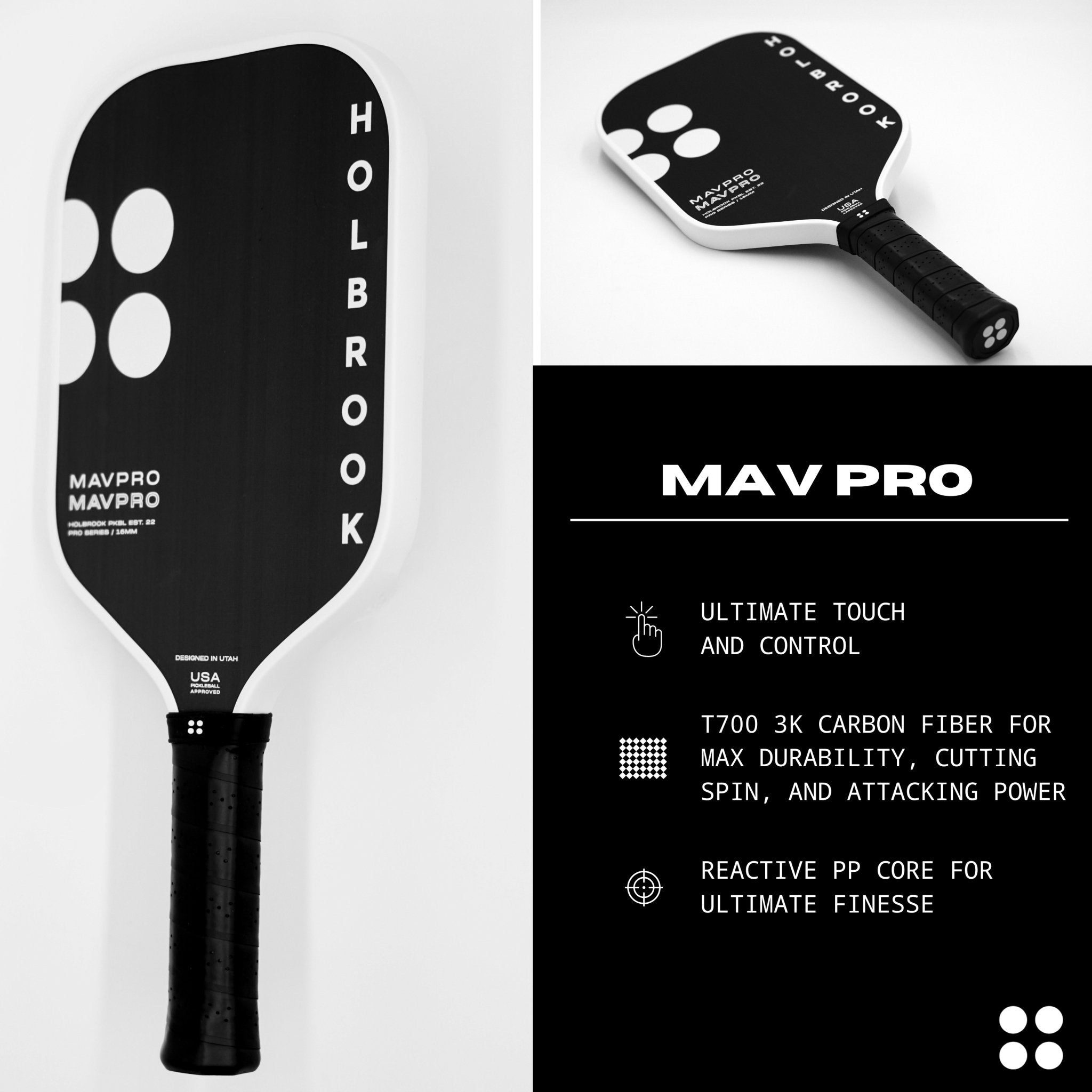 Holbrook Mav Pro 2.0 Paddle – 16mm Carbon for European Players