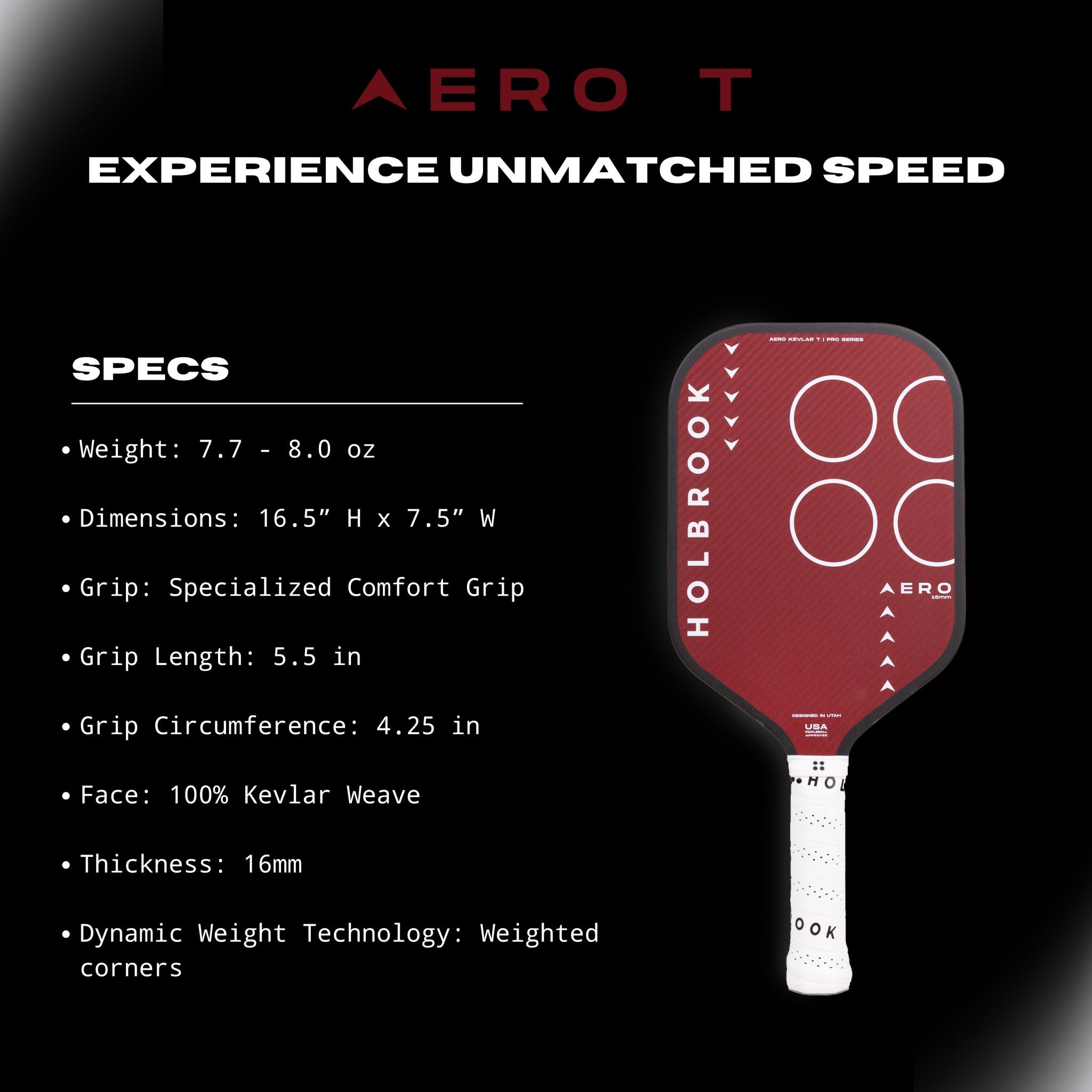 Holbrook Aero Kevlar T Paddle – Kevlar Surface Pickleball Paddle EU
