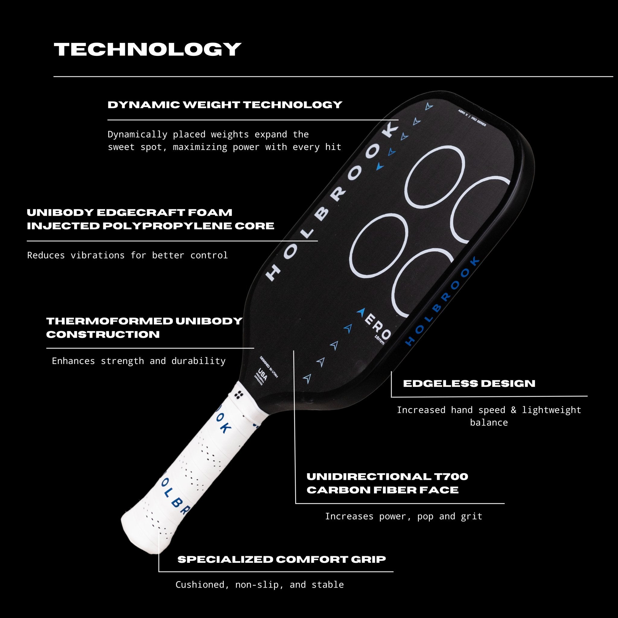 Holbrook Aero X Paddle – Hybrid Elongated Pickleball Paddle