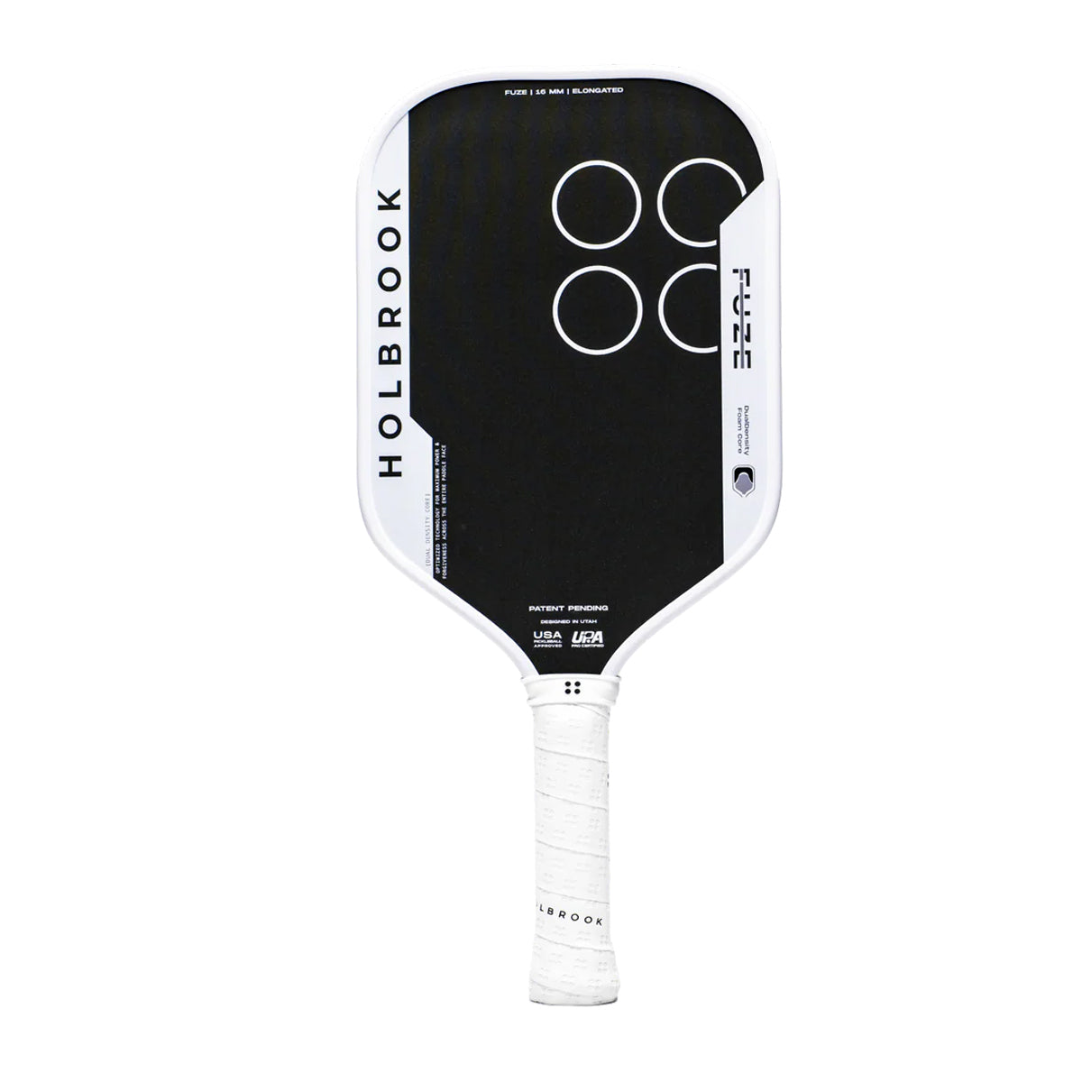 Holbrook Fuze Elongated with Dual Density Foam Core. Available in 14mm (power) and 16mm (control). Elite spin, reach & forgiveness. Buy now at Pickleball Corner Singapore.
