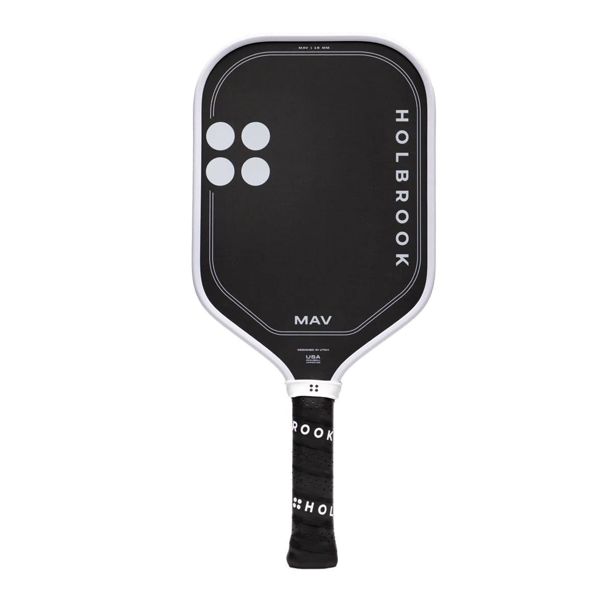Discover the Holbrook Mav Pickleball Paddle in white. A versatile all-court paddle offering outstanding control, power, spin, and an enlarged sweet spot. Buy now at Holbrook Europe.